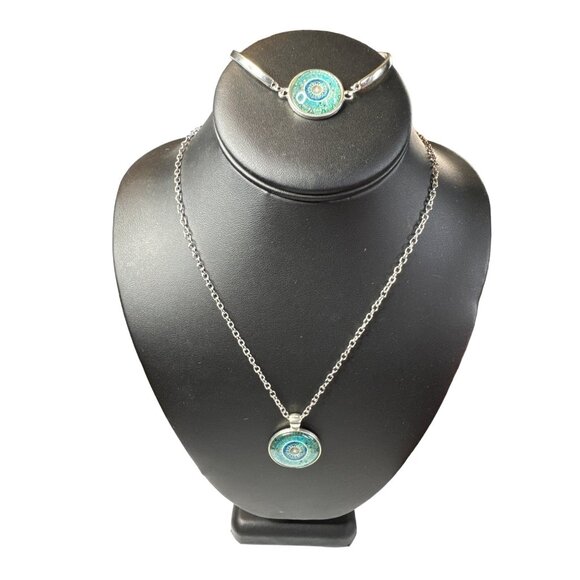 Boho Mandala Hippie Style Earrings Bracelet Necklace Silver Tone Chain - Picture 5 of 6